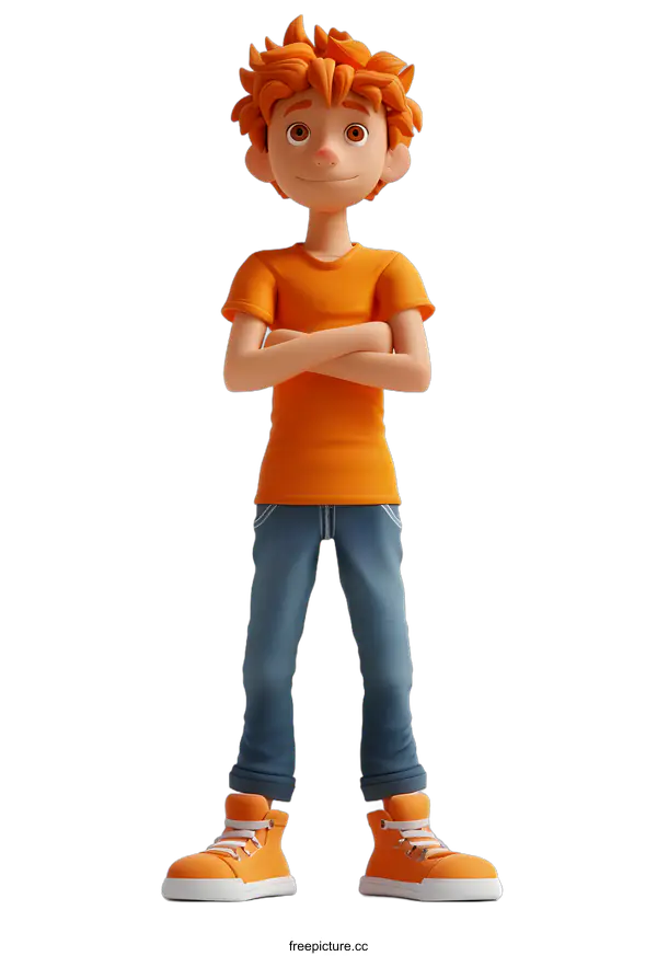 [Transparent Background PNG]3D Cartoon Character Standing with Arms Crossed