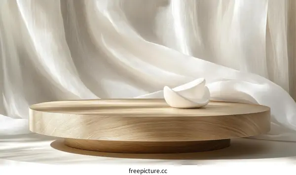 Elegant Wooden Display Stand with Soft Drapery