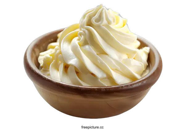 [Transparent Background PNG]Whipped cream in wooden bowl