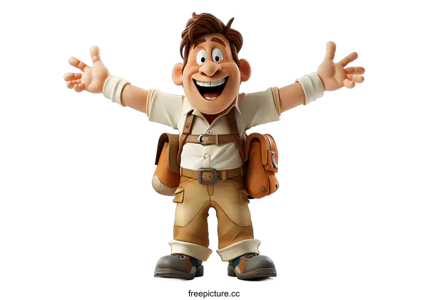 [Transparent Background PNG]Happy Cartoon Explorer Welcoming