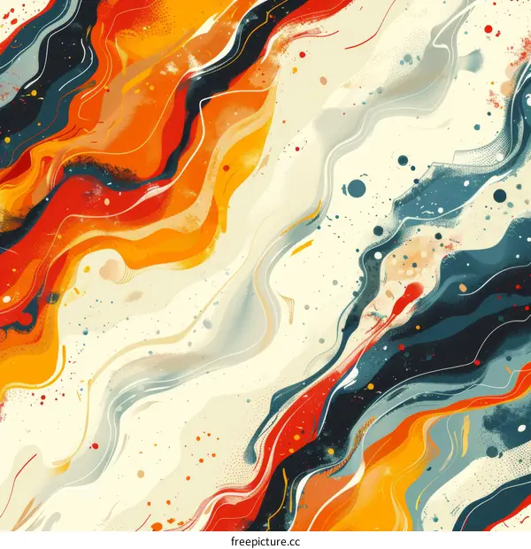 Red and Blue Waves with Paint Splatter