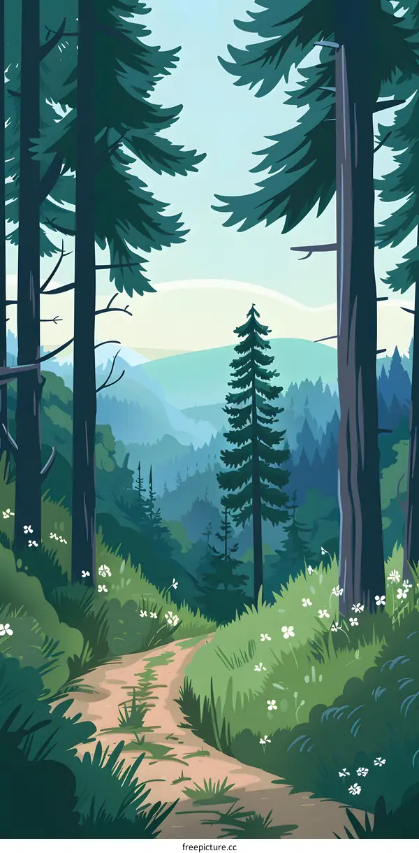 Forest Path Through Tall Trees