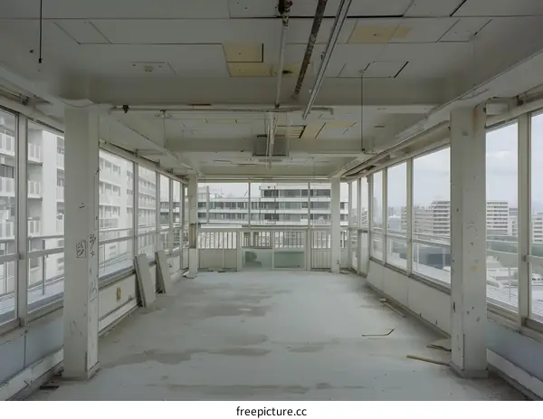 Empty Room with Windows Overlooking City