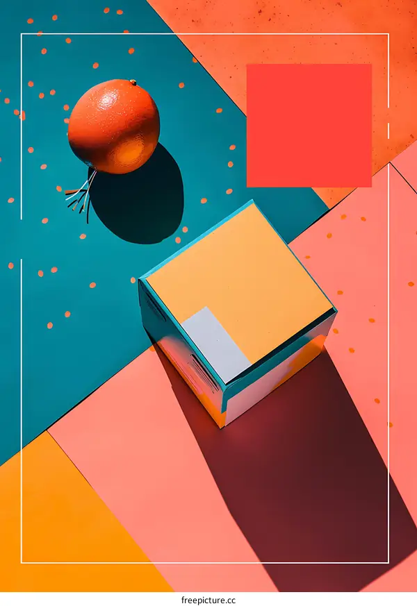 Orange on Colorful Background with Box and Text