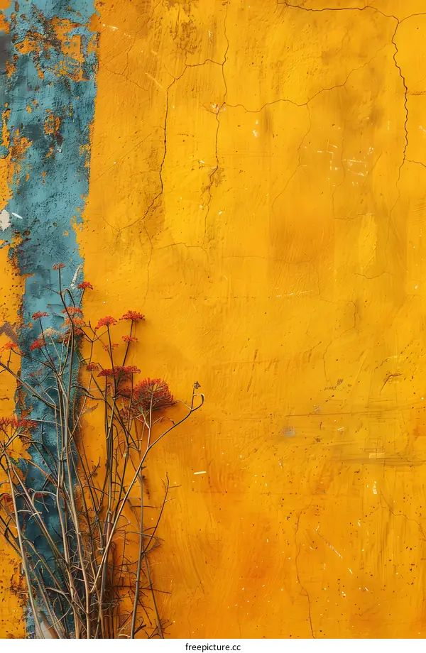Yellow Wall With Dried Plants