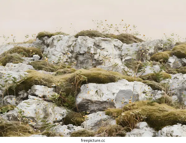 Close Up Of Moss And Rocks With A Light Brown Background