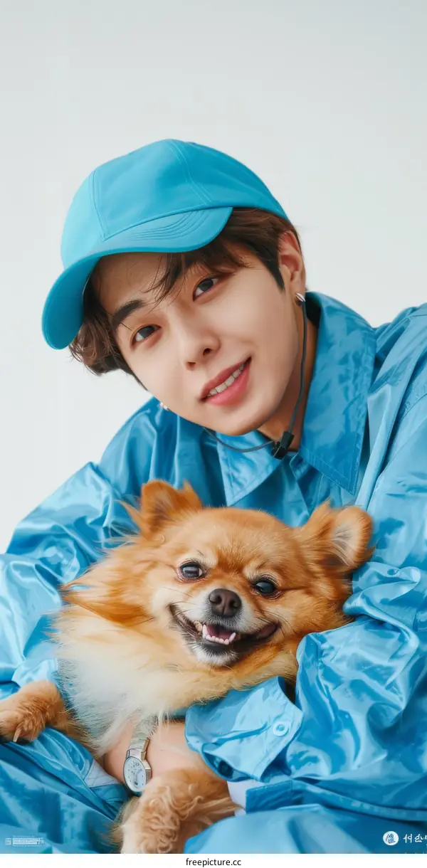 South Korean singer Moon Bin with a dog