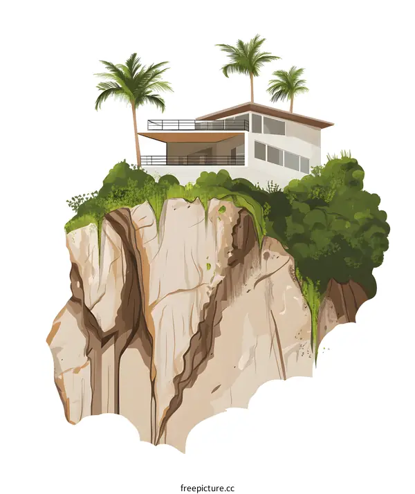 Modern House on a Cliff with Palm Trees