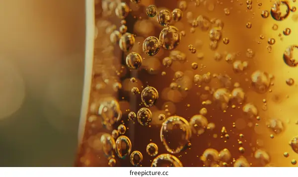 Close-up of bubbles in a glass of champagne