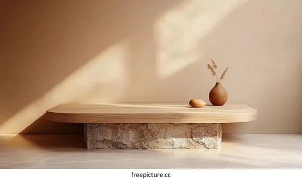 Wooden Display Platform with Minimalist Decor