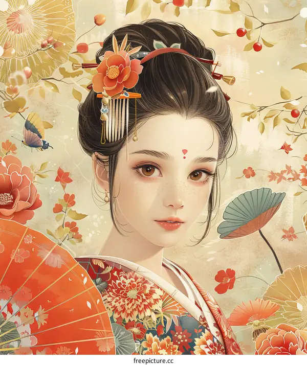 A beautiful Chinese woman in traditional dress with a fan.