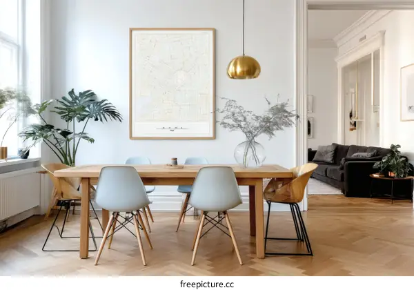 Dining Room Interior with City Map Print