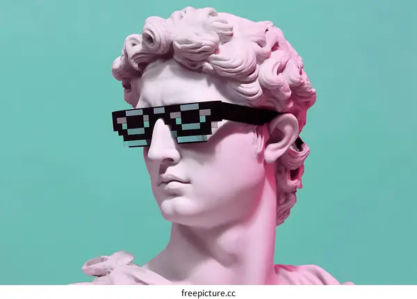 Artistic Renaissance Statue with Trendy Pixelated Sunglasses