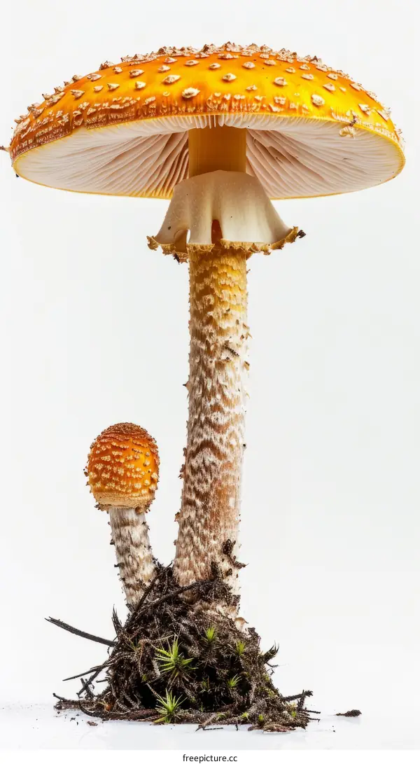 close up photo of orange amanita muscaria mushroom