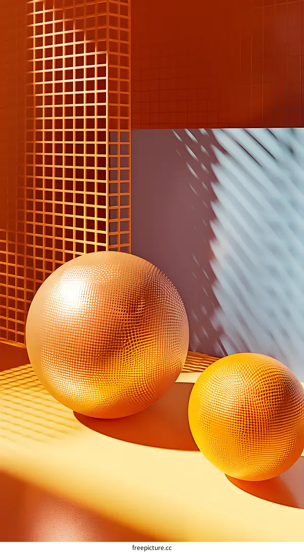 Abstract 3D Render With Two Orange Spheres