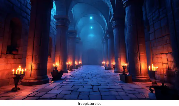 Mysterious Ancient Stone Corridor with Candles