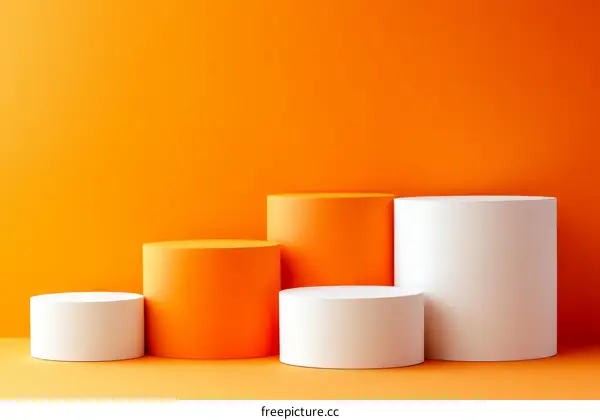 Stylish Orange and White Cylindrical Display Stages