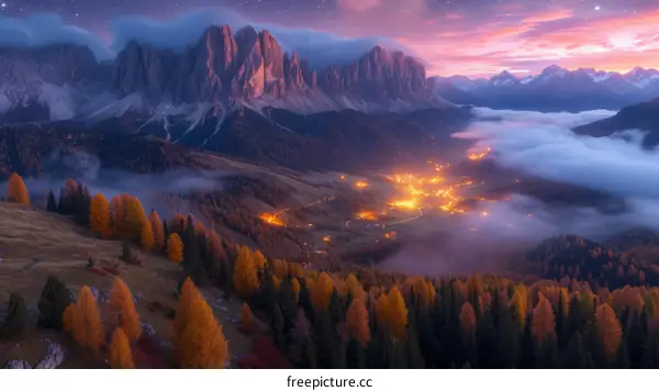 Stunning mountain landscape with a village in the valley