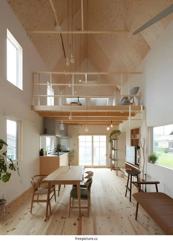 Modern Minimalist Loft Style Home Interior Design With Wooden Ceiling