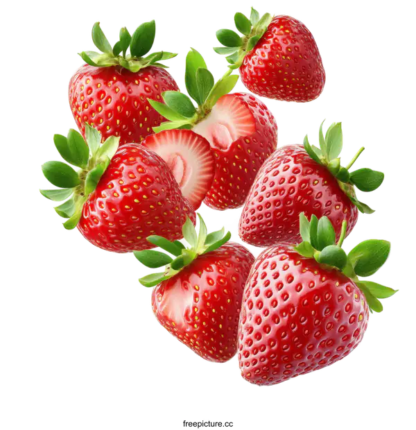 [Transparent Background PNG]Fresh Strawberries in Motion