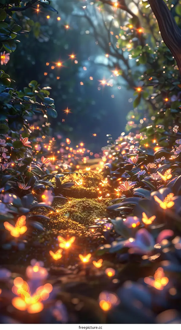 Enchanted Forest: Glowing Flowers and Butterflies
