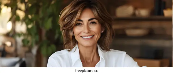 Closeup Portrait of a Middle Aged Woman Smiling