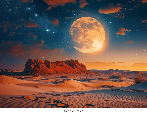Full Moon Over Desert Dunes