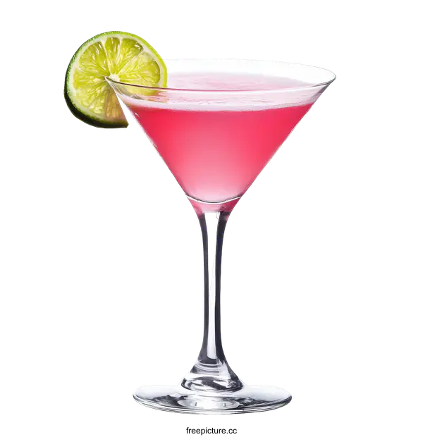 [Transparent Background PNG]Pink Cocktail in Martini Glass with Lime