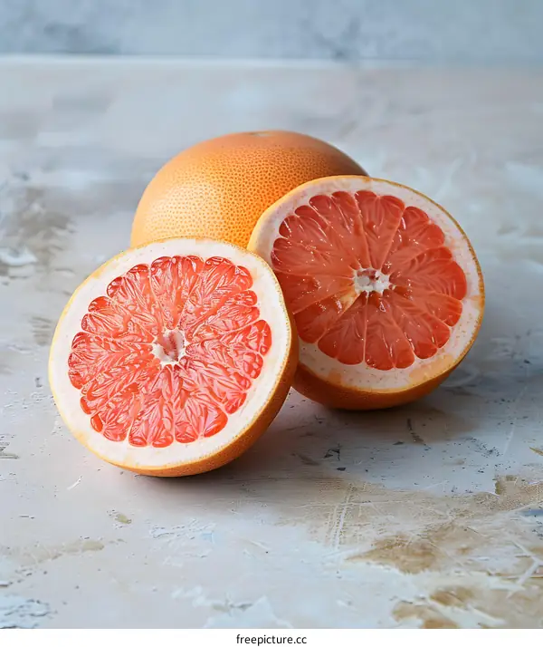 Fresh Sliced Grapefruits on a White Background