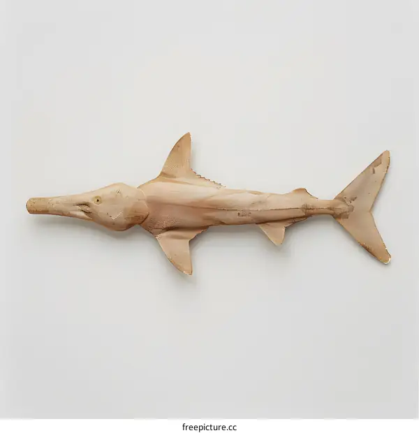A wooden sculpture of a sawfish
