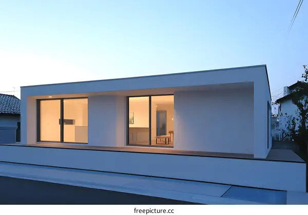 Modern White House with Large Windows and a Wooden Deck