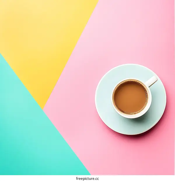 Top View of Coffee Cup on Colorful Background