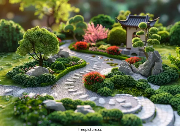 Peaceful Miniature Zen Garden with Stone Lantern