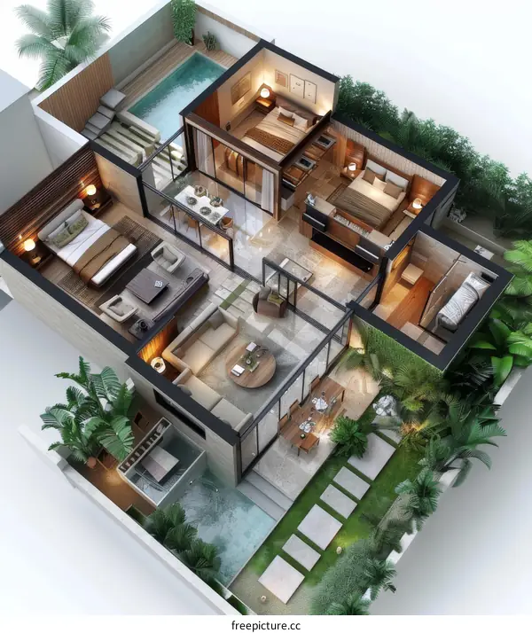 Modern Duplex House Floor Plan with Pool and Garden