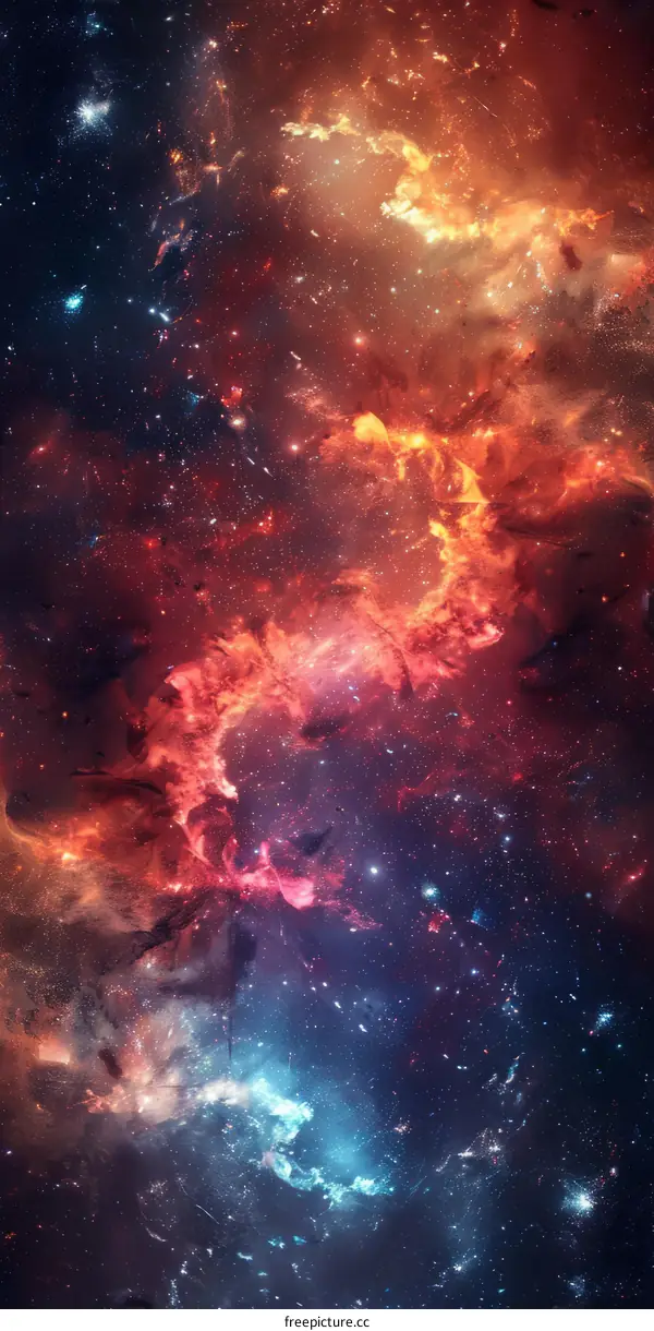 Mesmerizing Space Galaxy with Red and Blue Nebulae