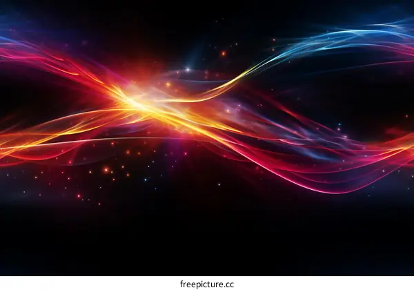 Abstract Wavy Fractal Background With Glowing Particles