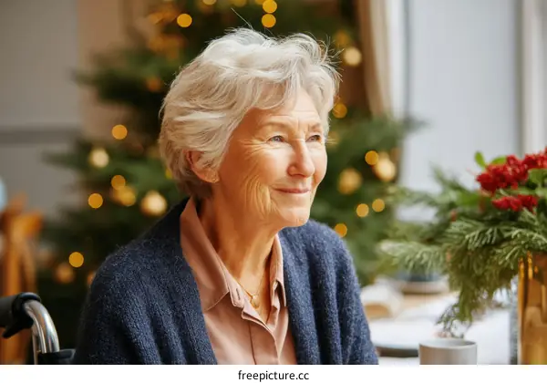 Elderly Woman Enjoying Christmas Season