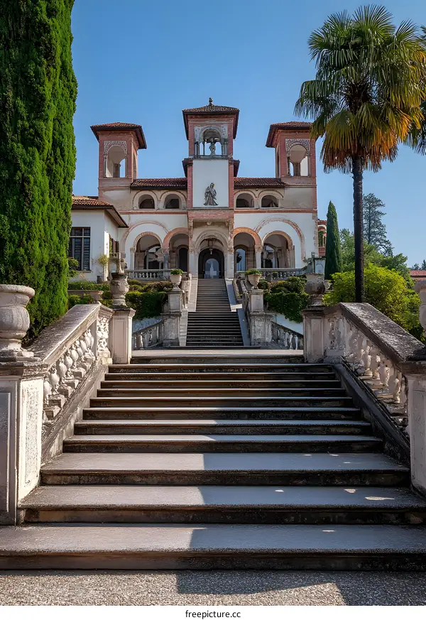 Stone Steps Leading to a Grand Italian Villa