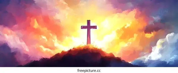 Religious Sunrise Cross on a Hilltop