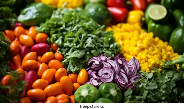 Fresh and colorful vegetables and fruits