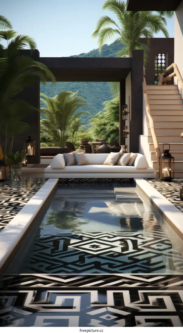 A beautiful resort with a private pool and a view of the jungle