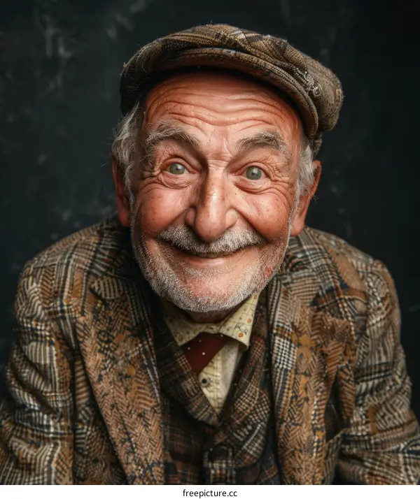 Portrait of a Smiling Senior Man in a Plaid Outfit