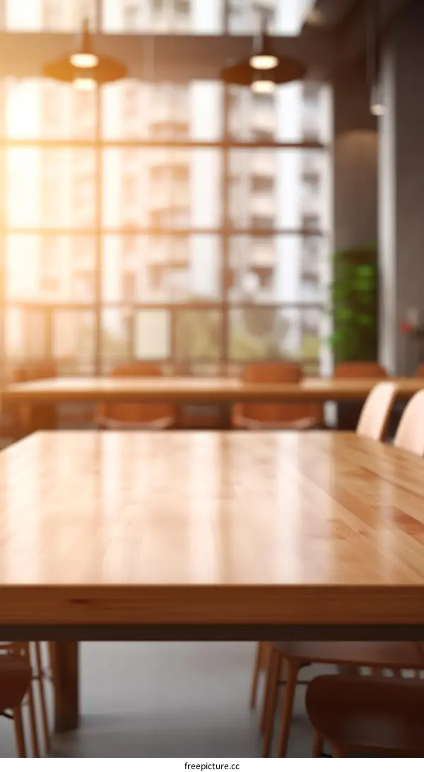 Empty conference room with wooden table and chairs