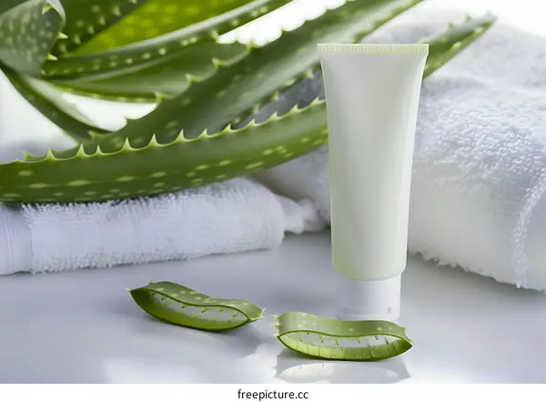 Aloe Vera Plant Leaves And A Tube Of Cream