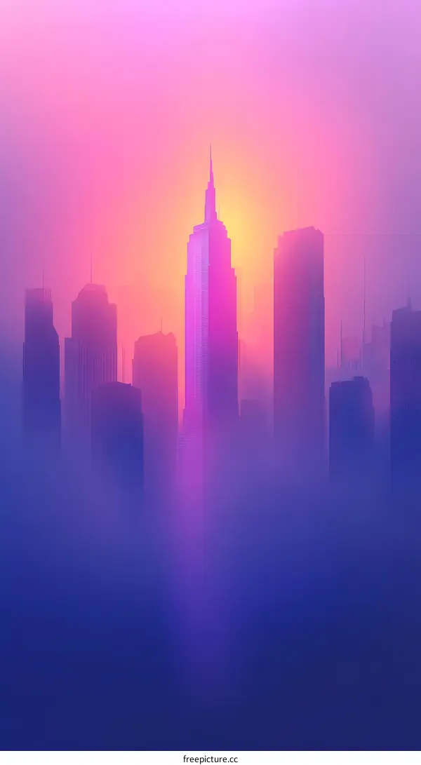 Misty City Skyline at Sunrise