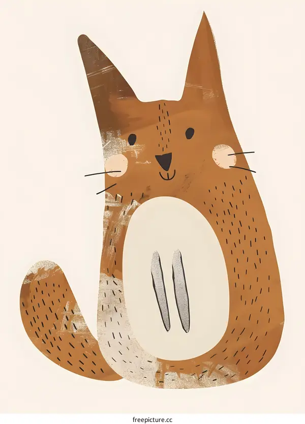 Cute Brown Cat Illustration With White Background