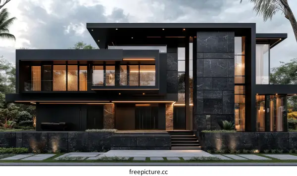 Modern Black Contemporary Mansion Exterior Design