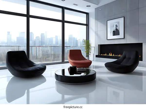 Modern Living Room with City View