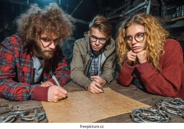 Three People Solving a Mystery in a Dark Room