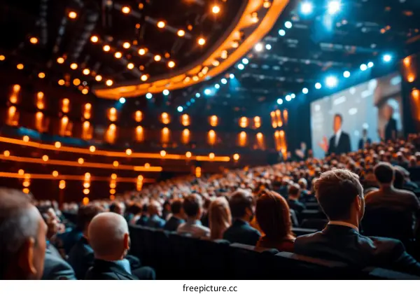Audience listens to a speaker at a conference